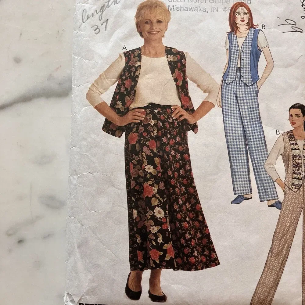 Vintage McCall’s Pattern 8295 Women’s Top‎ Vest Pants & Skirt Size 16-18-20 Cut